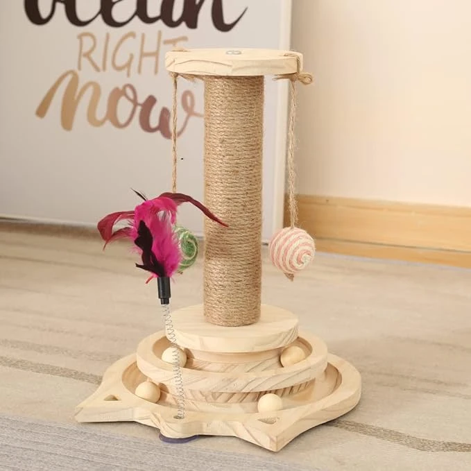 Yang Xin.Style Carrousel avec Boules, Arbre à Chat en Bois, Jouet interactif pour Chats