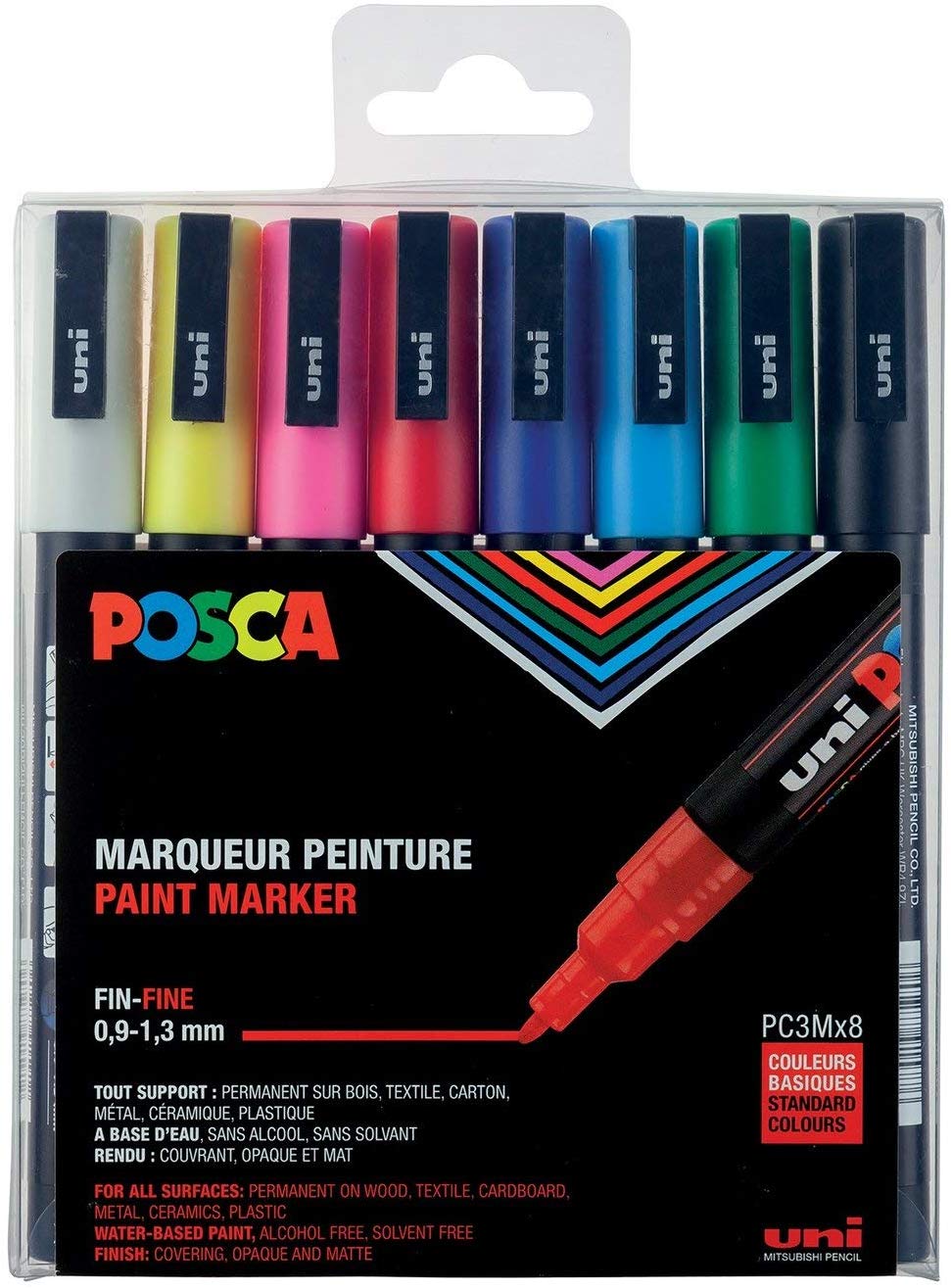 POSCA - Uni Mitsubishi Pencil - Maxi-Pack with multiple points - 14 Water-based Markers - All Surfaces - Assorted Colours and Dots - Incl. Bag