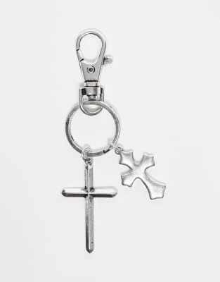 Reclaimed Vintage - Porte-clés unisexe avec charms croix - Argenté