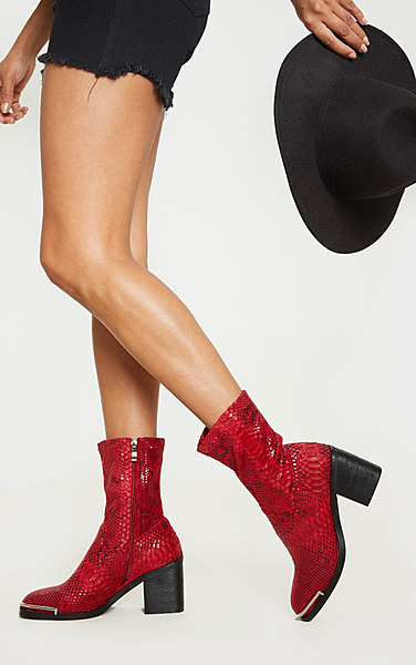 Bottes-chaussettes rouges imprimé serpent à détail métal