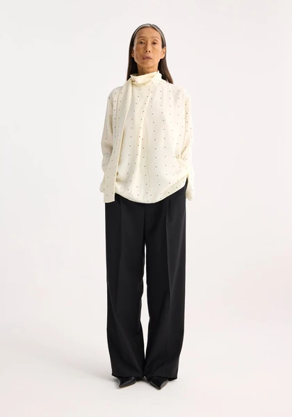 Dotted silk foulard top | cream / black dot- cream / black dot / 34