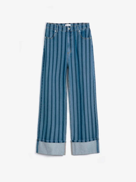 Striped wide-leg denim pants