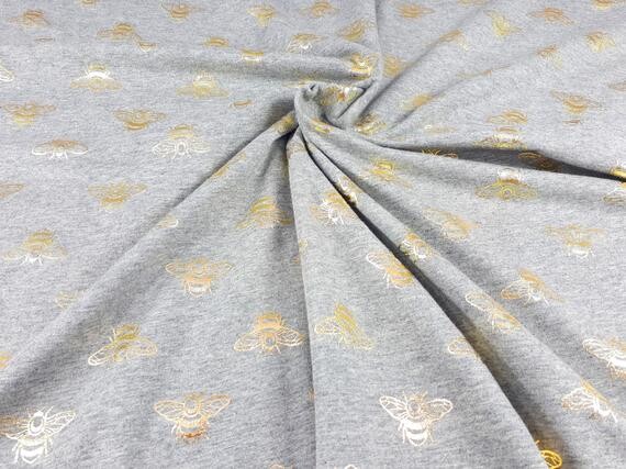 🤗✨🐝Couture creation Jersey Gold Foil Gray Bee 11652/63 0.5mb