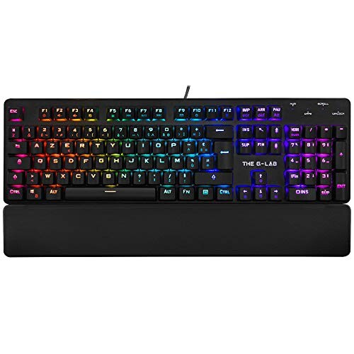 The G-Lab Keyz RUBIDIUM E Clavier Mécanique Gaming AZERTY FR Haute Performance - Clavier Gamer Red Switch - Rétro-éclairage Full RGB, Anti-Ghosting, Repose-poignets Magnétique - PC PS4 Xbox One (Noir)