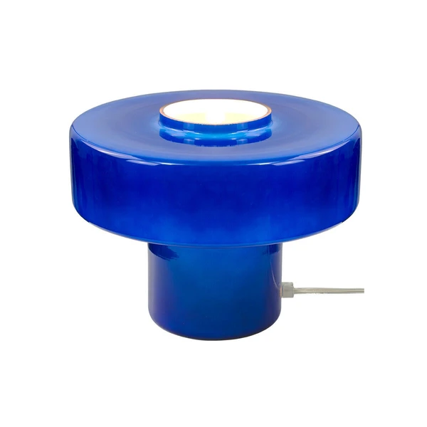 Lampe Foza, verre, bleu, H.19 cm, E27