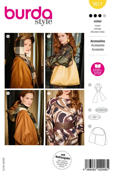 Patron Burda n°5611 : Accessoires - Capuche / Sac / Ceinture