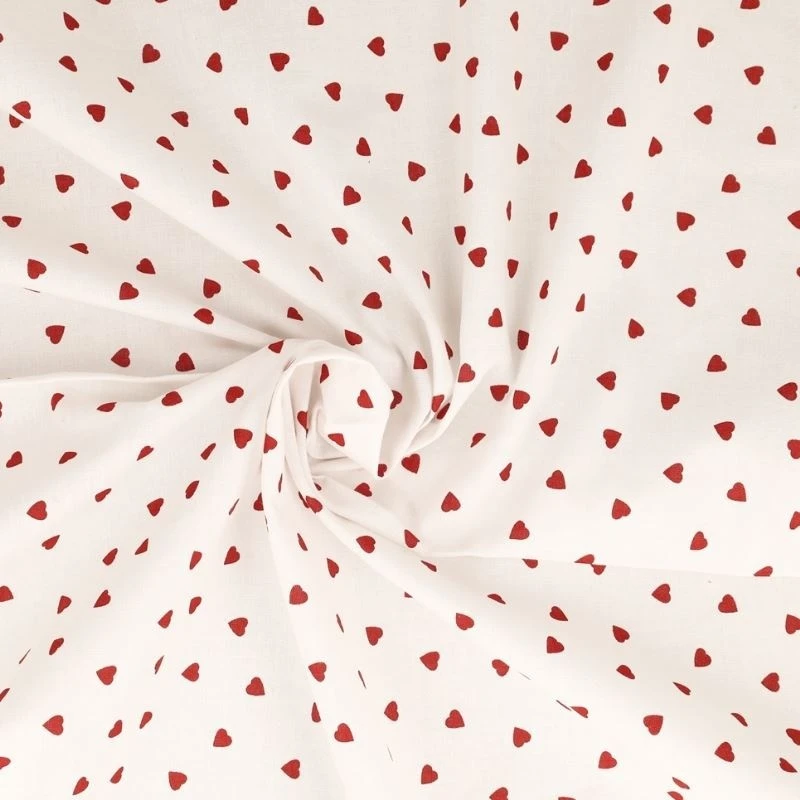 Tissu Coeur Coton 57fils Rouge - Tissus des Ursules