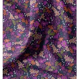 Tissu cretonne imprimé champ de fleur orange violet