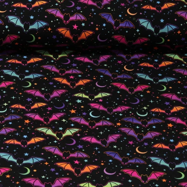 Jersey - Impression digitale Chauves-souris multicolores Etoiles Noir