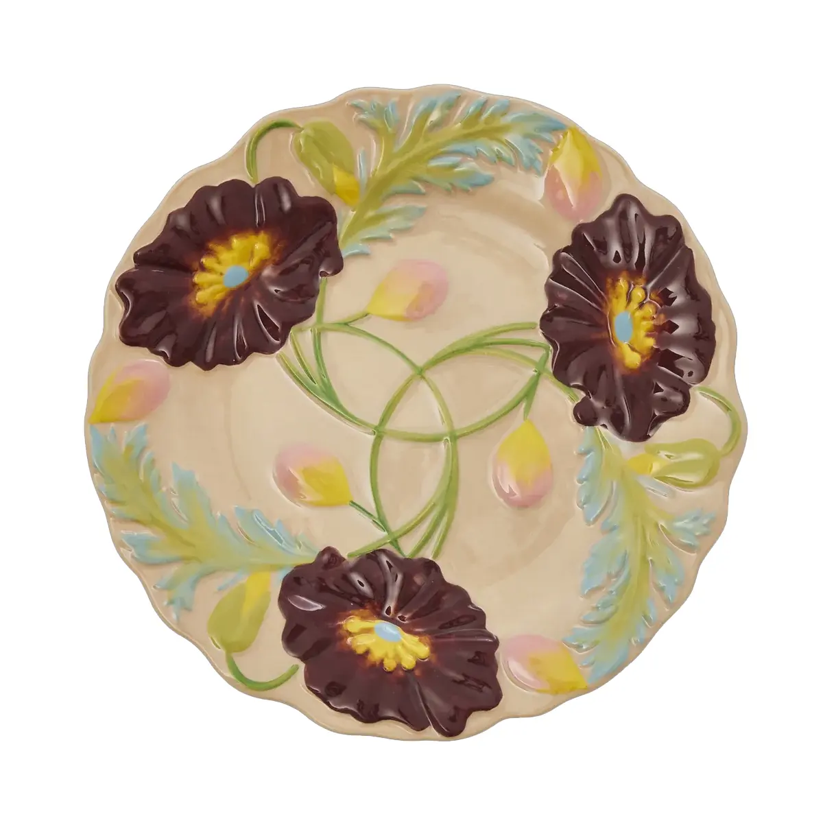 Assiette en Céramique à fleurs en relief - Sable Doux