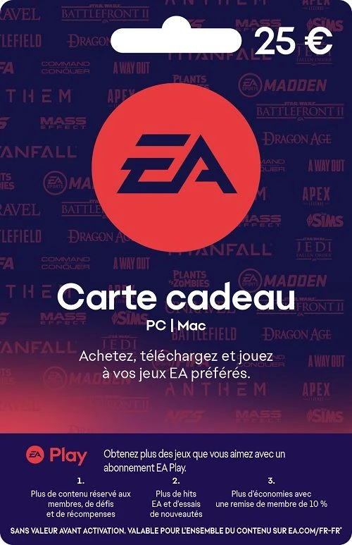 Code de téléchargement Carte Cadeau EA 25 EUR