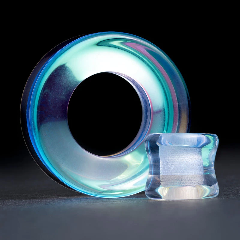 Blue & Green Iridescent Glass Ear Tunnel