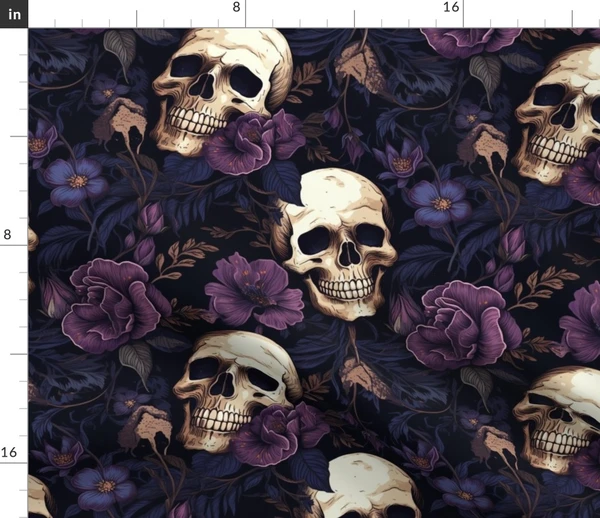 purple floral skull Fabric | Spoonflower