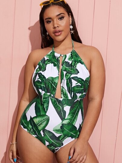 Maillot de bain une pièce avec imprimé et ras-du-cou