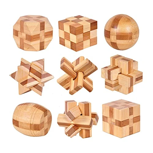 Holzsammlung 9 Pièces Casse Tete Bois, Jeux Casse Tête, 3D IQ Puzzle Mini Casse-tête en Bois, Esprit Test Jeu Educatif Intellectuel Logic Jouet Classique Cadeau pour Adulte et Enfant, 4.5cm
