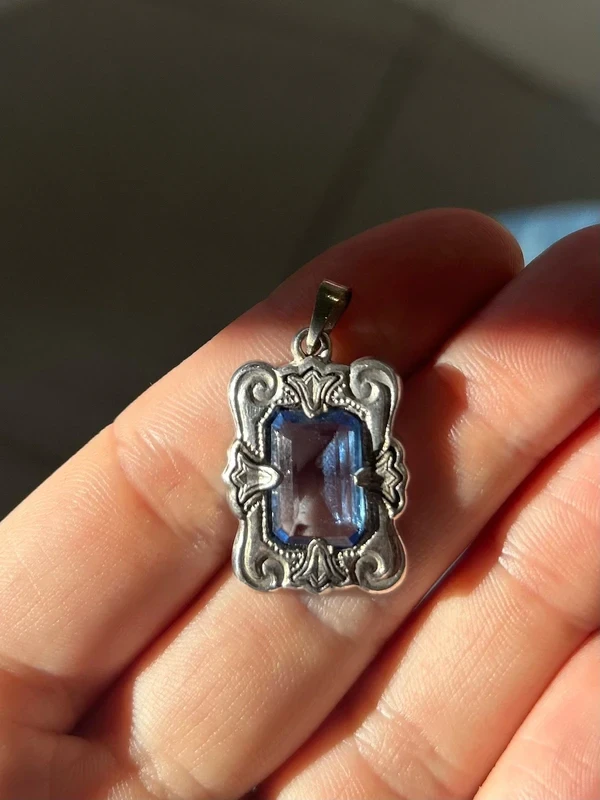Vintage Art Deco Style Blue Stone Pendant