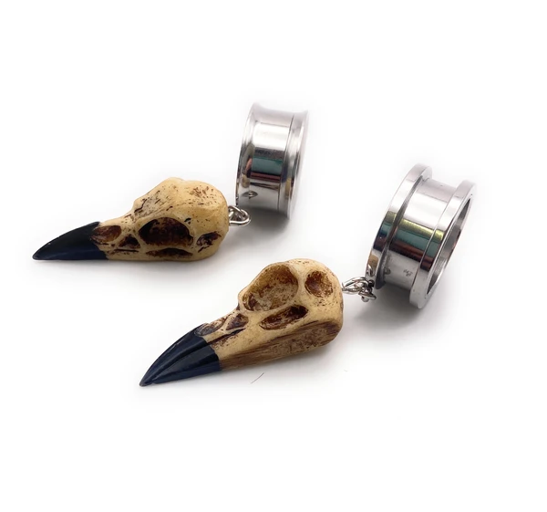 Acrylic Bird / Raven Skull 316l Surgical steel Screw Fit Dangle Tunnel available in 6mm (2GA) - 30mm (1.18") Halloween