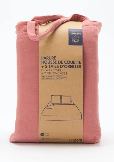 Parure de lit 2 personnes (260 x 240cm) en gaze de coton ROSE - Kiabi Home