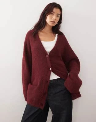 Monki - Gilet oversize en maille duveteuse - Bordeaux