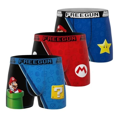 FREEGUN Boxer Enfant Super Mario Bros, Caleçon Garçon Ultra-Doux et Confortable (Lot de 3), Bleu Taille 10 ans/12 Ans