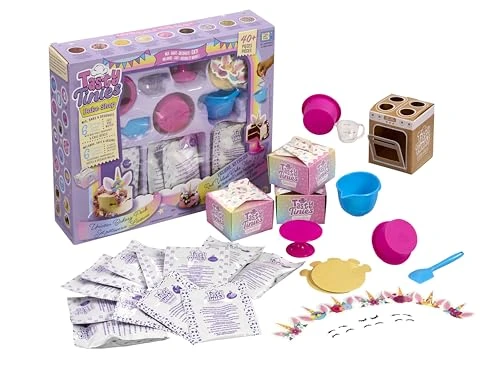 Tasty Tinies - Pack Anniversaire Gateaux Licorne - Kit Pâtisserie Créatif pour Enfants dès 6 Ans - 6 Préparations pour Gâteaux + Sachets Glaçage + Déco Licorne + Accessoires - Cuisson Micro Ondes