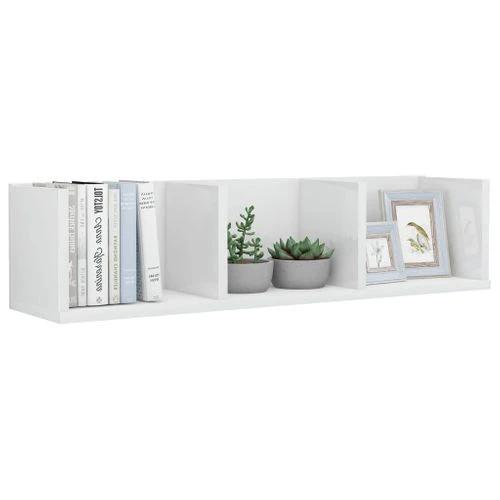 Étagère Murale - Étagère Flottante à Cd Blanc Brillant 75x18x18cm Bois Dingénierie