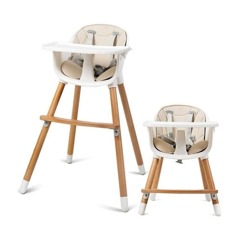 Chaise Haute Bébé Convertible 2 en 1 pour 6 Mois-3Ans Charge 15KG Forme-A Stable Hauteur Réglable Repose-Pieds et Plateau