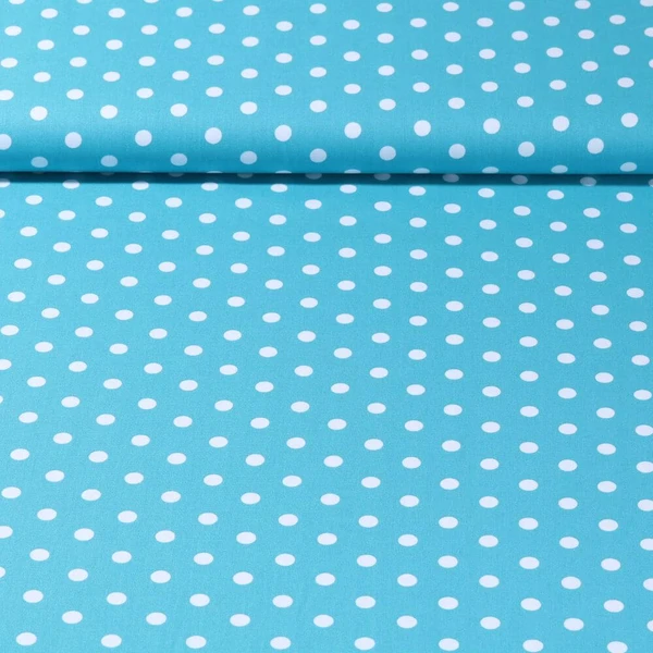 Popeline de coton Benno - Pois XL Turquoise Blanc