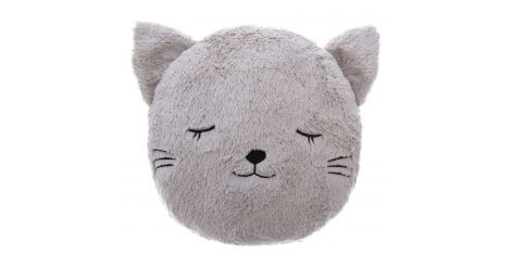 Coussin Déco Rond Enfant "Chat" 27cm Gris