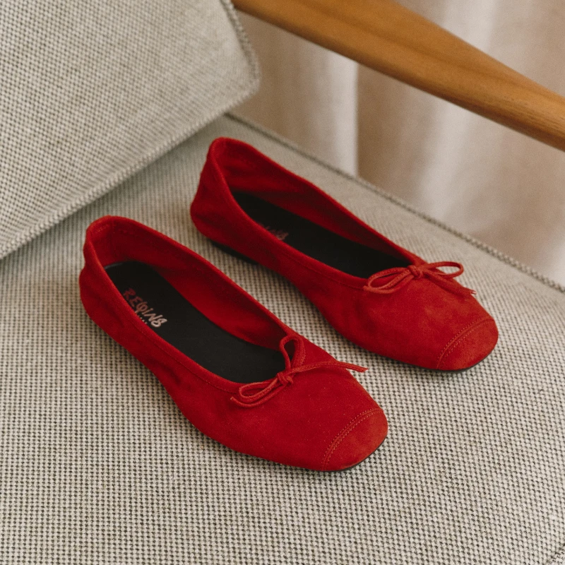 BALLERINES HARMONY CUIR VELOURS ROUGE