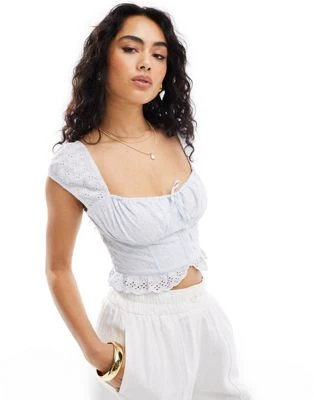 Hollister - Top corset à mancherons - Bleu clair