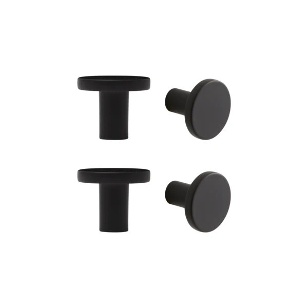 4 boutons de meuble ronds Benny, aluminium noir peint, Diam.25 mm