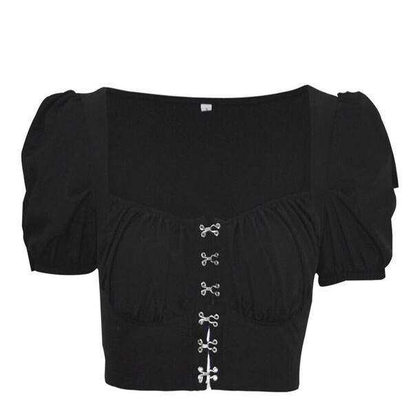 Pull à col carré à manches courtes pour femme, vêtements tendance, Sexy, boutons, t-shirt une pièce