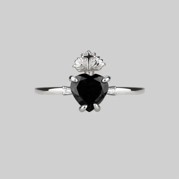 The Sacred Heart Black Spinel Ring - Silver