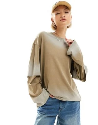 Weekday - Top ultra oversize superposé à manches longues - Beige délavé