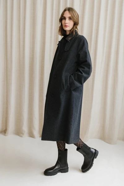 Manteau long en laine bio | gris foncé "vaanoise wool - steel melange" Armedangels