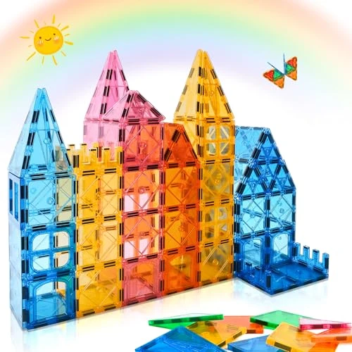 NAETANY Construction Magnetique Enfant 64 Pièces Blocs de Construction Magnétique 3D Educatif et Créatif Jeux Magnetique pour Enfants de 3 4 5 6 7 8Ans