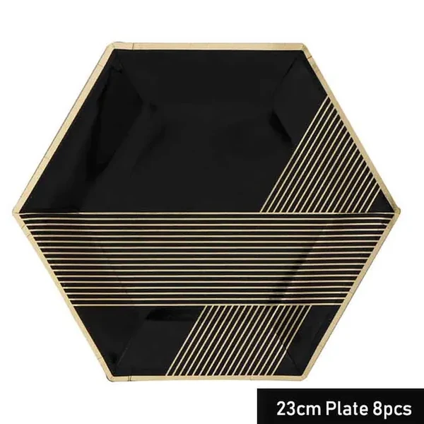 Assiettes et Serviettes en Papier décennie age Or, Pailles Standard, Série Noire, Poulet, Britannique, ixd'Anniversaire, Mariage, Nouvel An, Décor - AliExpress 15