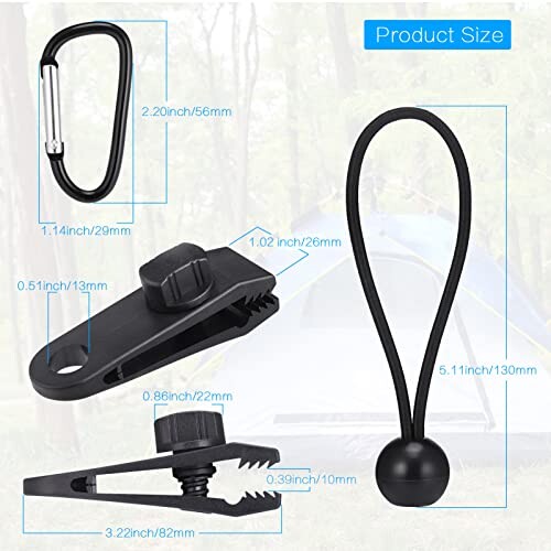 Zocipro Lot de 30 clips robustes pour bâche de tente avec cordons élastiques et boucle en D, clips de tente pour fixer des bâches, auvents, bâches, camping en plein air, auvents de caravane