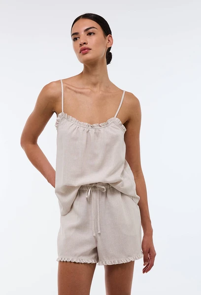 Pyjashort rayé en viscose et lin