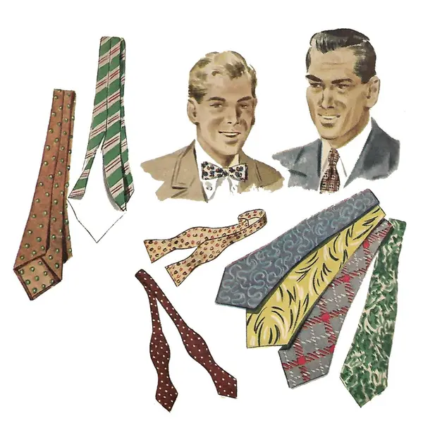 Modèle des années 1940, ensemble cravate et nœud papillon pour hommes - Longueur 45" - 47" (114,3 - 119,4 cm)