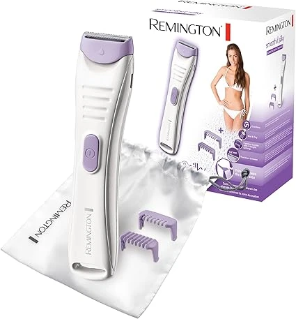 Remington Tondeuse Femme intime [Précision et Confort] Tondeuse maillot (Rechargeable, fine & légère, pour voyage, Anti-irritations, Sabots: 2 et 4mm, Batterie Lithium, étanche, Pochette) BKT4000