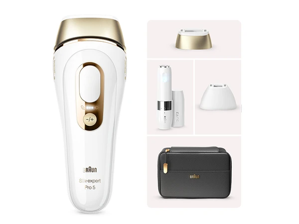 Braun Kit : IPL Silk·expert Pro 5 PL5140 + Mini Rasoir Visage Avec 3 accessoires : tête de précision, mini rasoir visage, pochette souple