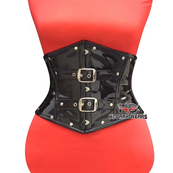 Corset sous la poitrine en PVC noir : baskets gothique steampunk à la taille