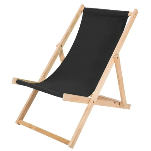 IMPWOOD Chaise longue de jardin en bois, fauteuil de relaxation, chaise de plage Noir