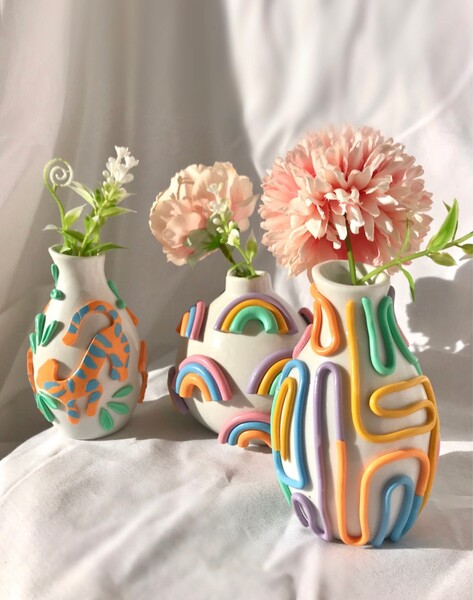 Retro Eclectic Colorful Bud Vase/ Cute Ceramic Vase/ Rainbow Pot Planter/ Modern ceramic vase/ pastel color ceramics/ Boho home decor