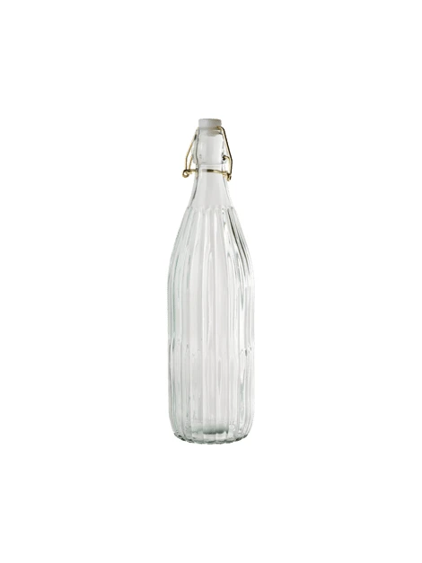 Bouteille avec couvercle | Verre/fer. 31,5 cm. 31. 5 cm. | Clear, Gold