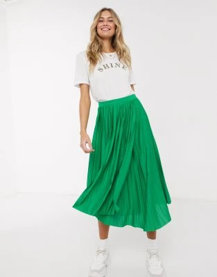 ASOS DESIGN - Jupe mi-longue plissée à ourlet asymétrique - Vert | ASOS