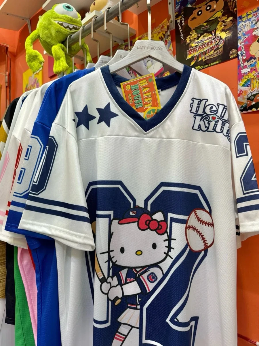 Sanrio Hello Kitty T-shirt de sport à col en V pour femmes et hommes, ample, décontracté, léger, respirant, streetwear, hauts de plage - AliExpress 18