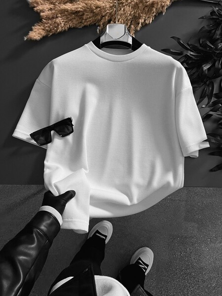 Oversize Strickmuster T-Shirt in Weiß